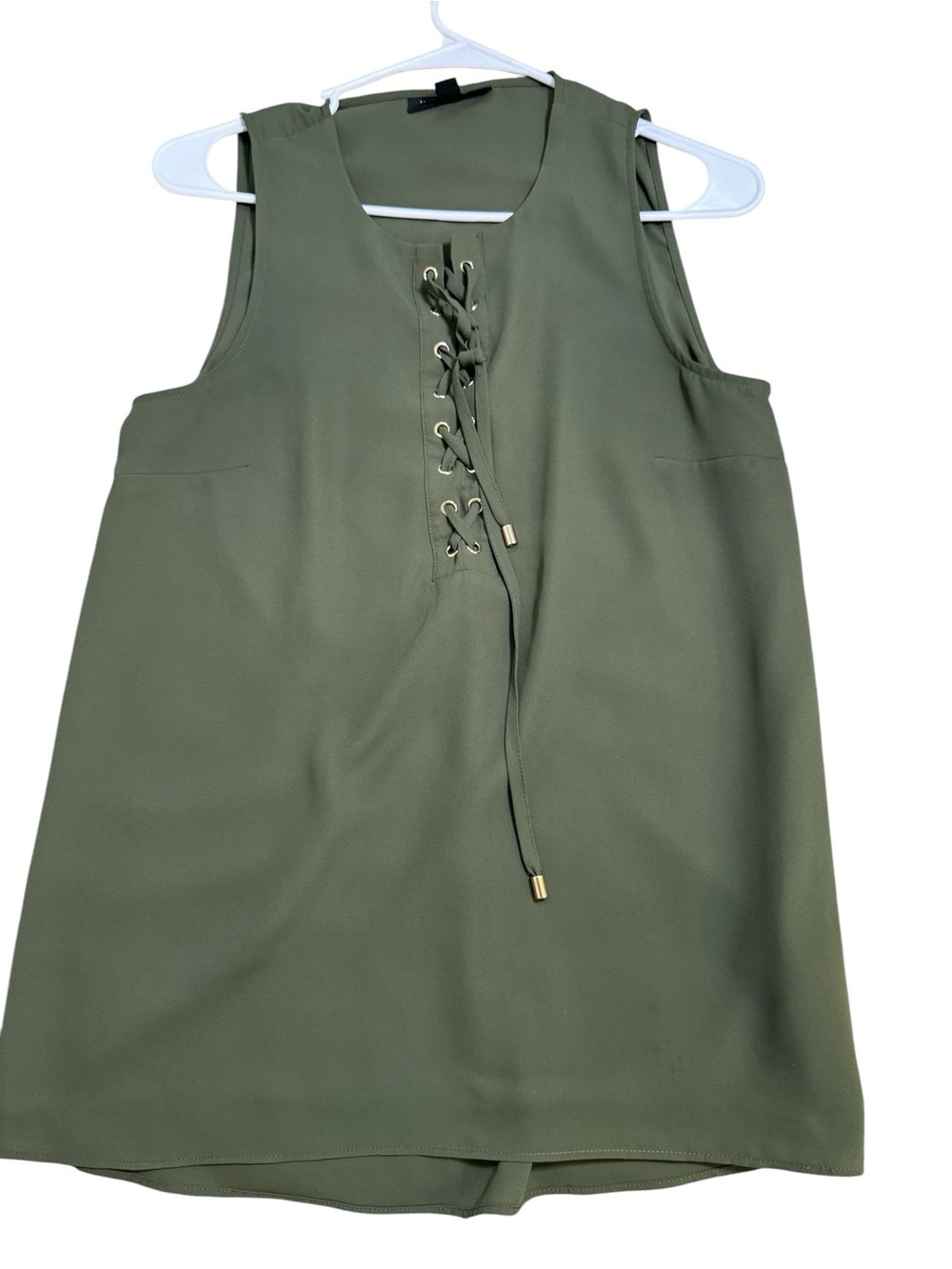 INC International Concepts Olive Green Lace-Up Sleeveless Blouse
